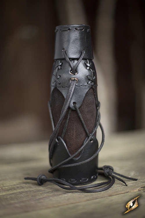 Flaschenhalter aus Leder, schwarz