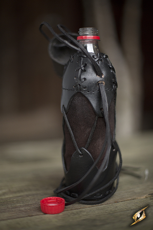 Flaschenhalter aus Leder, schwarz