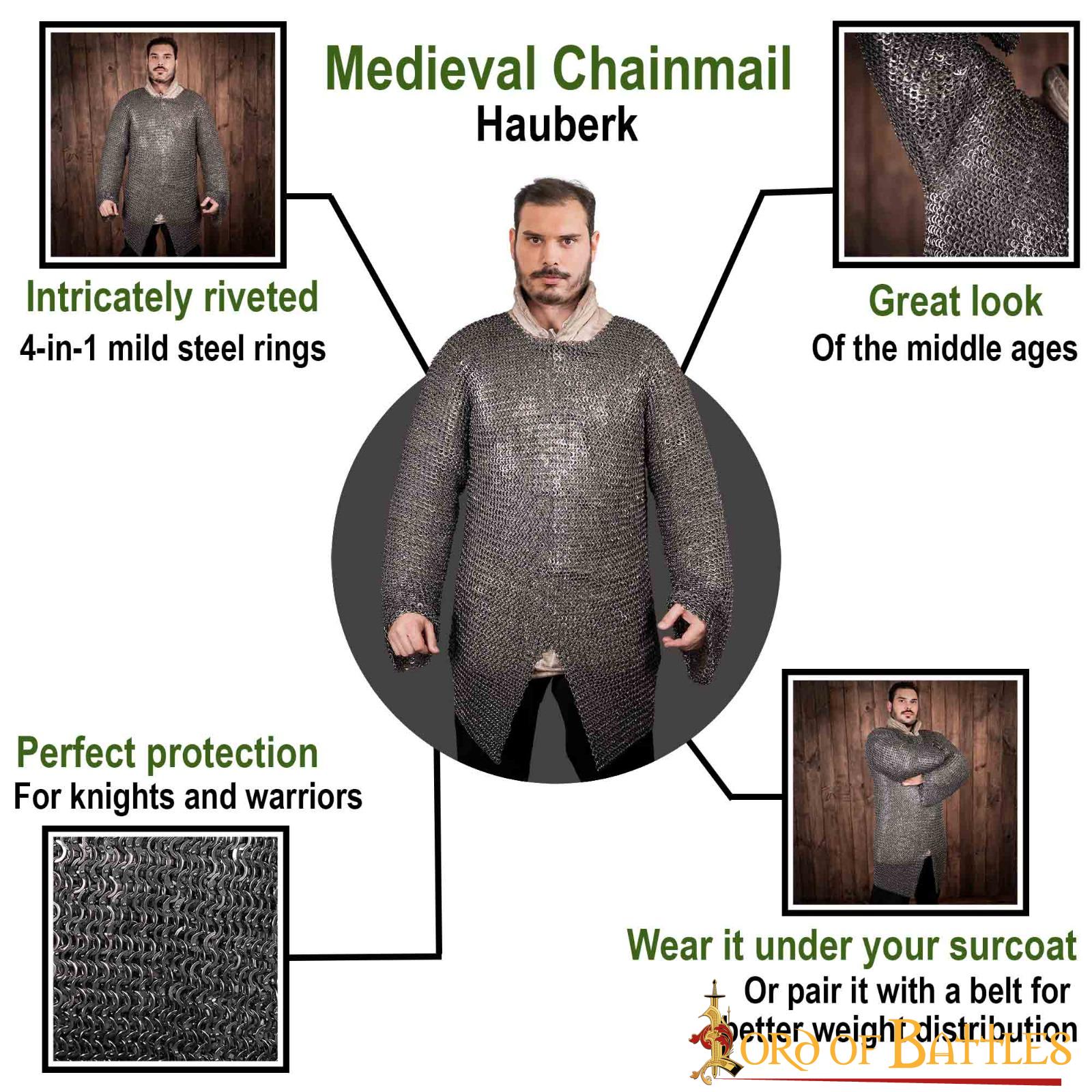 Kettenhemd mit flachem Ring, vernietet, blank