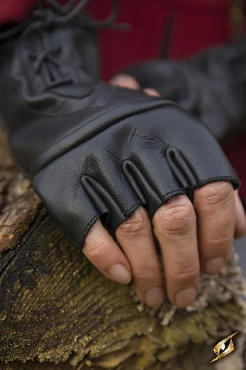 Fingerlose Dieb-Handschuhe aus Leder schwarz