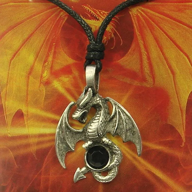 Zinnanhänger Drache mit Onyx