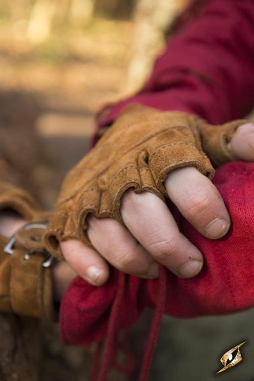Fingerlose Handschuhe aus Rauhleder braun